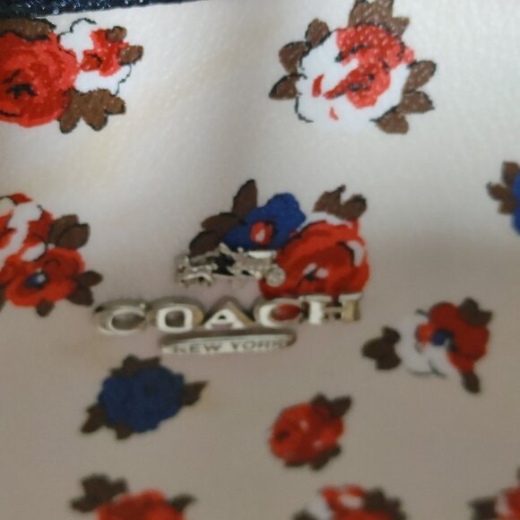 Coach Large City Tote Bag Tea Rose Navy Reversible Floral Print Interior Leather - Picture 12 of 14